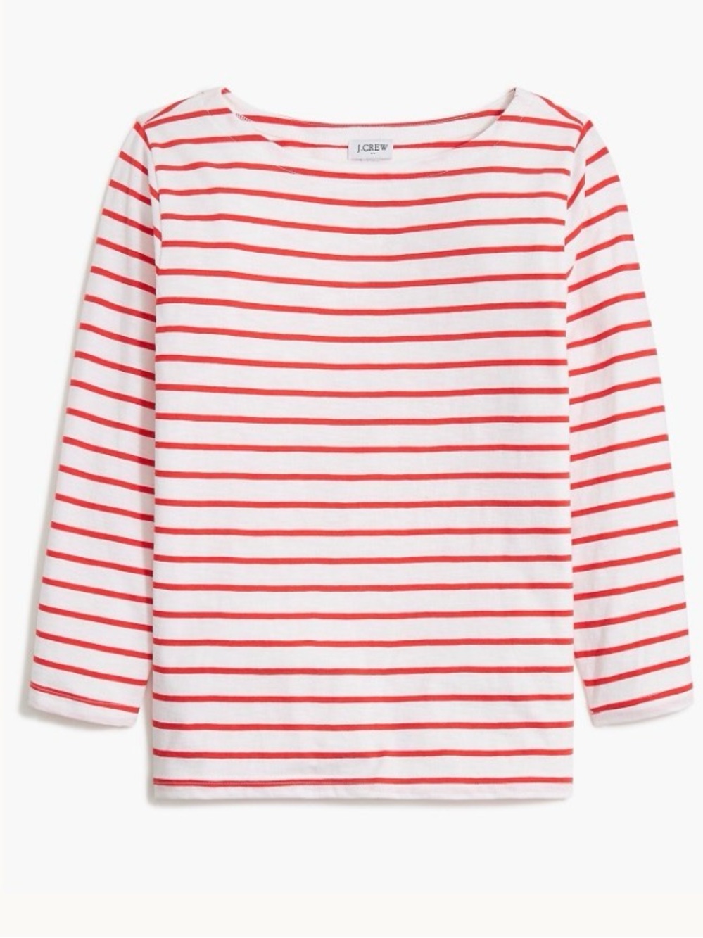 J.Crew Factory Women's Striped boatneck tee 3/4 sleeve White Belvedere Red L